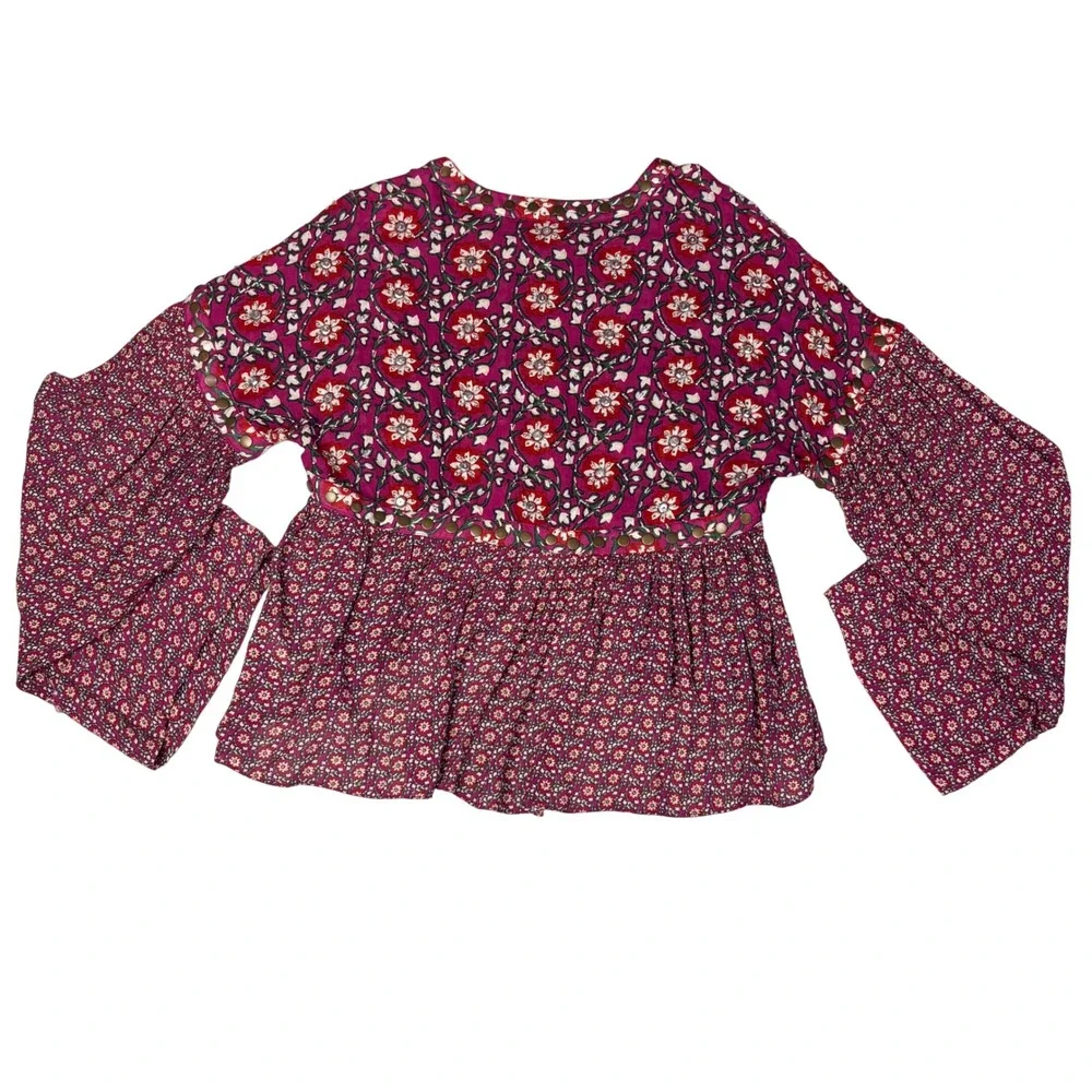 Free People Prairie Blossom Boho Embroidered Peasant Blouse Top Womens‎ L
